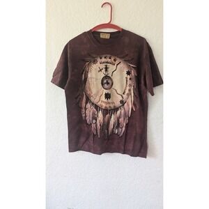 Vintage The Mountain Dream Catcher Graphic T-Shirt Short Sleeve Brown Tie Dye M